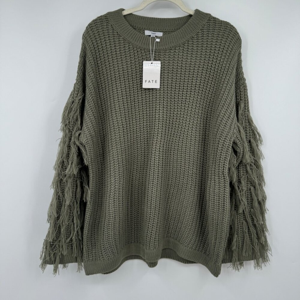 NWT Fate Oversized Knit Fringe Dark Green woman’s size Large